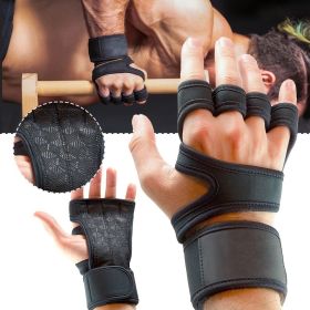 1 Pairs Unisex Weightlifting Training Gloves Fitness Sports Body Building Gymnastics Gym Hand Wrist Palm Protector Gloves (Color: Black, size: M)