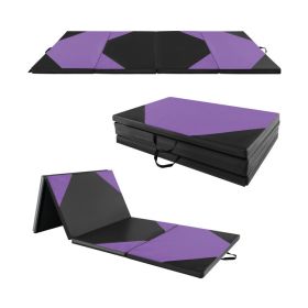 10' x 4' x 2" Folding Exercise Mat with Hook and Loop Fasteners (Color: Purple)