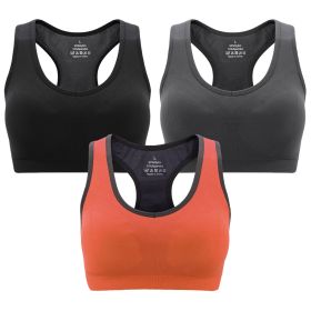 3 Packs Women Padded Sports Bras Yoga Fitness Push up Bra Female Top for Gym Running Workout Training (Color: BK_GY_OE, size: XL)