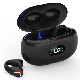 Wireless V5.3 Earbuds Clip-On Open TWS Earphones With Built-In Mic LED Display Charging Case 60H Standby Time IPX3 Waterproof Sweat Resistant Sport Fi (Color: Black)