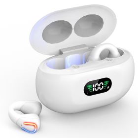 Wireless V5.3 Earbuds Clip-On Open TWS Earphones With Built-In Mic LED Display Charging Case 60H Standby Time IPX3 Waterproof Sweat Resistant Sport Fi (Color: White)