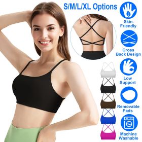 1Pc/3Pcs Women Cross Back Sport Bras Padded Strappy Crop Open Back Low Impact Bras Sexy Fitness Tank Tops (Color: 1PcBlack, size: XL)