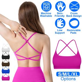 1Pc/3Pcs Women Cross Back Sport Bras Padded Strappy Crop Open Back Low Impact Bras Sexy Fitness Tank Tops (Color: 1PcRoseRed, size: M)