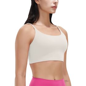 1Pc/3Pcs Women Strap Sport Bras Padded Strappy Crop Square Neck Low Impact Bras Sexy Fitness Tank Tops (Color: 2Pcs Ivory + 1Pc Black, size: L)