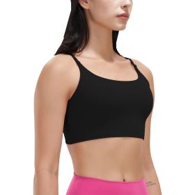 1Pc/3Pcs Women Strap Sport Bras Padded Strappy Crop Square Neck Low Impact Bras Sexy Fitness Tank Tops (Color: 1Pc Grey + 1Pc Brown + 1Pc Black, size: S)