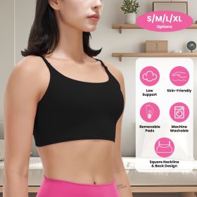 1Pc/3Pcs Women Strap Sport Bras Padded Strappy Crop Square Neck Low Impact Bras Sexy Fitness Tank Tops (Color: 1Pc Black, size: M)