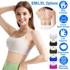 1Pc/3Pcs Women Cross Back Sport Bras Padded Strappy Crop Open Back Low Impact Bras Sexy Fitness Tank Tops (Color: 1PcWhite, size: M)