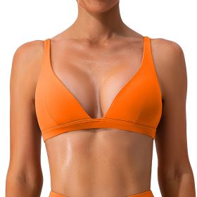 1Pc/3Pcs Women Deep V-Neck Sports Bras U-Shaped Back Sport Bras Padded Strappy Crop Open Back Low Impact Bras Sexy Fitness Tank Tops with Removable Pa (Color: Orange, size: L)