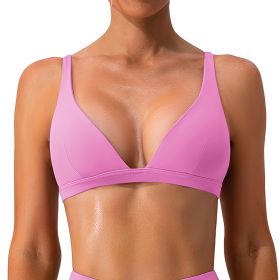 1Pc/3Pcs Women Deep V-Neck Sports Bras U-Shaped Back Sport Bras Padded Strappy Crop Open Back Low Impact Bras Sexy Fitness Tank Tops with Removable Pa (Color: Pink, size: XL)