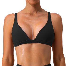 1Pc/3Pcs Women Deep V-Neck Sports Bras U-Shaped Back Sport Bras Padded Strappy Crop Open Back Low Impact Bras Sexy Fitness Tank Tops with Removable Pa (Color: Black, size: M)