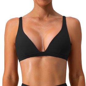 1Pc/3Pcs Women Deep V-Neck Sports Bras U-Shaped Back Sport Bras Padded Strappy Crop Open Back Low Impact Bras Sexy Fitness Tank Tops with Removable Pa (Color: Black, size: XL)