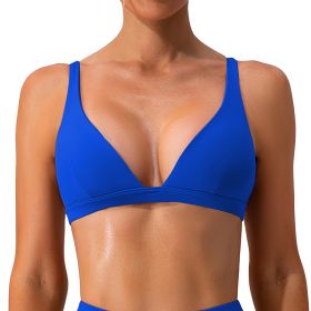 1Pc/3Pcs Women Deep V-Neck Sports Bras U-Shaped Back Sport Bras Padded Strappy Crop Open Back Low Impact Bras Sexy Fitness Tank Tops with Removable Pa (Color: Blue, size: L)