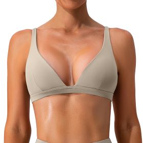 1Pc/3Pcs Women Deep V-Neck Sports Bras U-Shaped Back Sport Bras Padded Strappy Crop Open Back Low Impact Bras Sexy Fitness Tank Tops with Removable Pa (Color: White, size: S)