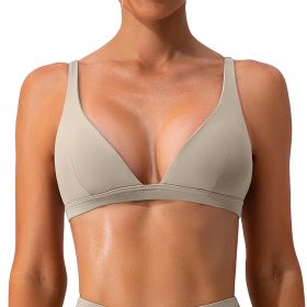 1Pc/3Pcs Women Deep V-Neck Sports Bras U-Shaped Back Sport Bras Padded Strappy Crop Open Back Low Impact Bras Sexy Fitness Tank Tops with Removable Pa (Color: White, size: L)